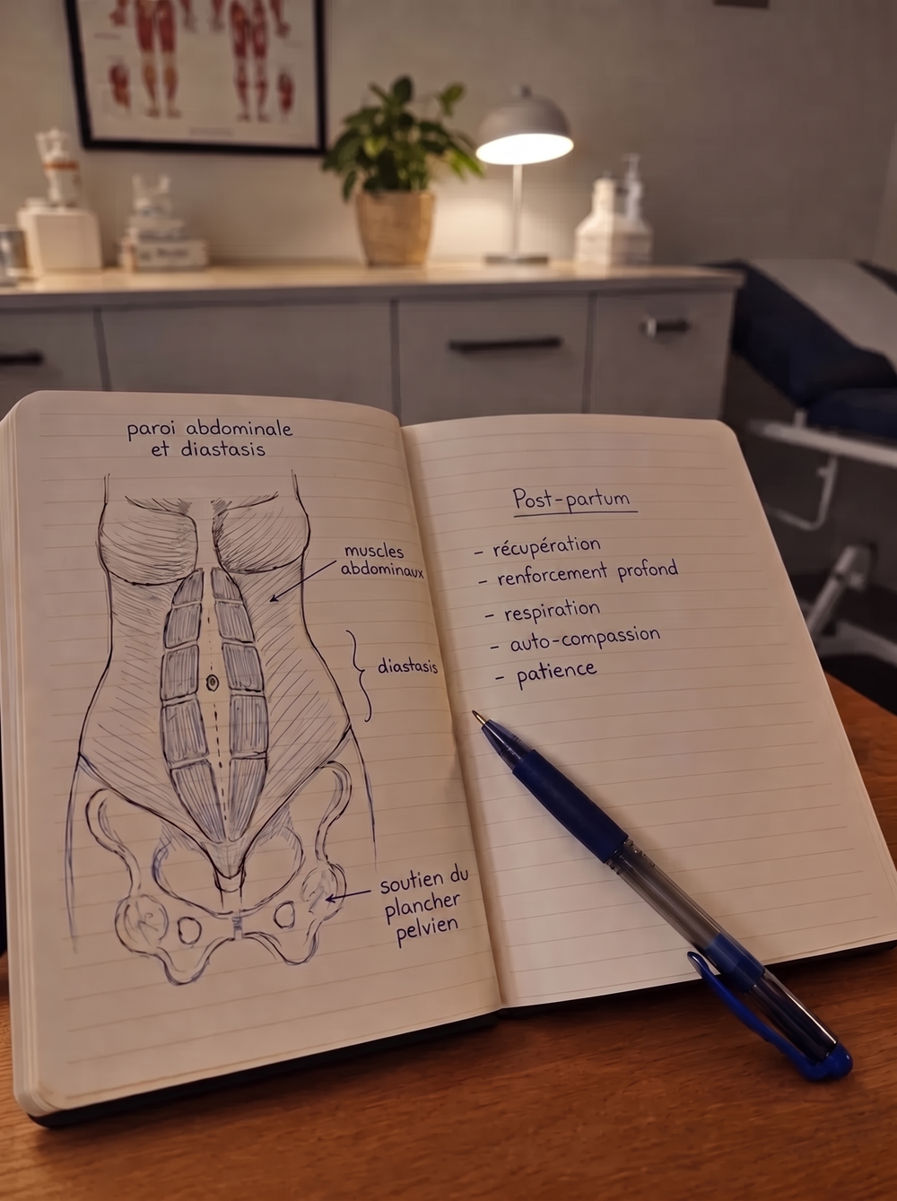 Carnet avec un croquis à la main de la séparation abdominale